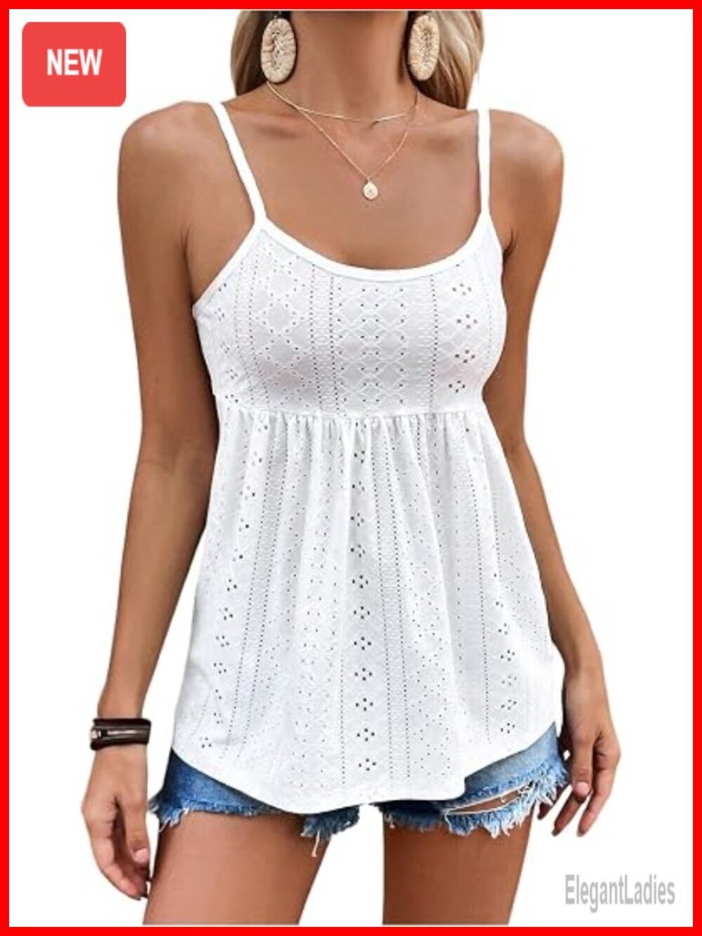 Eyelet Peplum Camisole Tank Top Spaghetti Strap